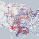 Problem pipes: hazardous liquid lines in red, hazardous natural gas lines in blue